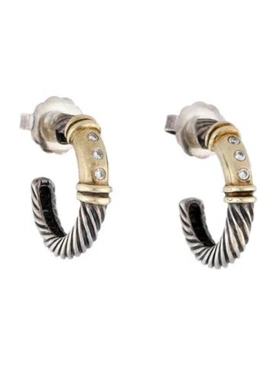 Pre-owned David Yurman Diamond Metro Cable Hoop Earrings In Multi