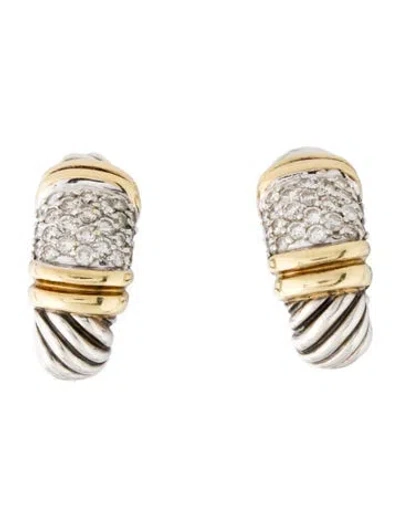 Pre-owned David Yurman Diamond Metro Curb Earclips In Multi