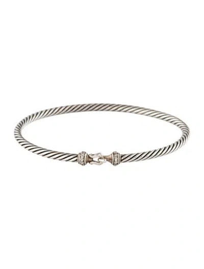 Pre-owned David Yurman Diamond Micro Cable Flex Buckle Bracelet, 6.5" In Multi