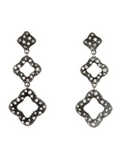 Pre-owned David Yurman Diamond Midnight Mélange Quatrefoil Drop Earrings In Multi