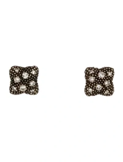 Pre-owned David Yurman Diamond Midnight Melange Quatrefoil Earrings In Multi