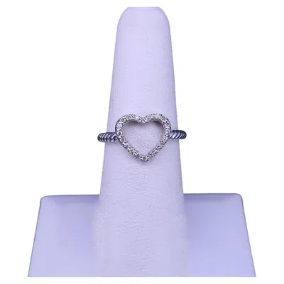 Pre-owned David Yurman Diamond Open Heart Ring, Pave Diamond Cable Ring, Sterling Silver In Multi