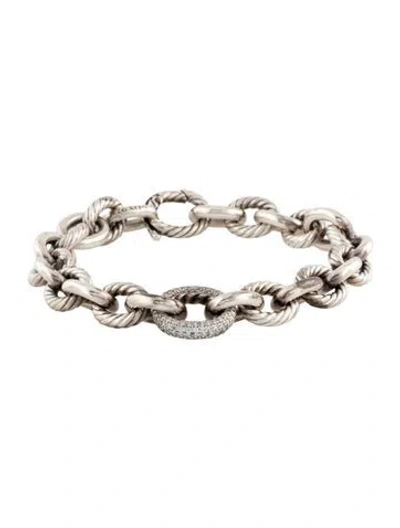 Pre-owned David Yurman Diamond Oval Link Chain Bracelet, 7.5" In Multicolor