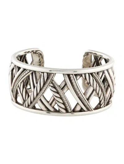 Pre-owned David Yurman Diamond Papyrus Cuff Bracelet, 6.5" In Multi
