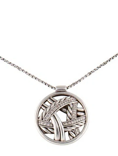Pre-owned David Yurman Diamond Papyrus Pendant Necklace, 17.25" In Multi