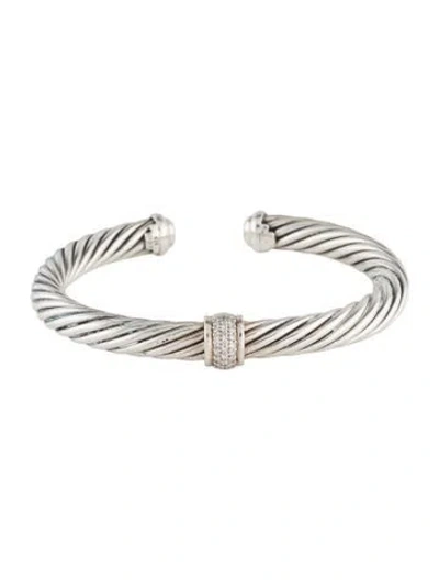 Pre-owned David Yurman Diamond Pave Classic Cable Station Bracelet, 6.5" In Multi