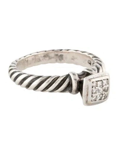 Pre-owned David Yurman Diamond Pave Square Stacking Ring In Multi