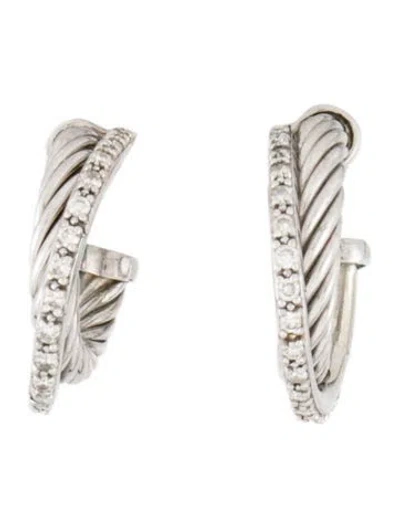 Pre-owned David Yurman Diamond Petite Crossover Hoop Earrings In Multi