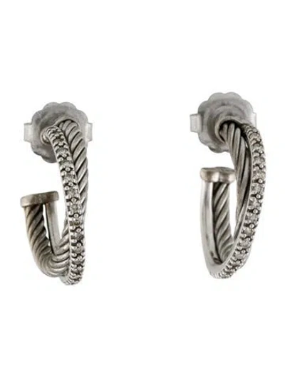 Pre-owned David Yurman Diamond Petite Crossover Hoop Earrings In Multi