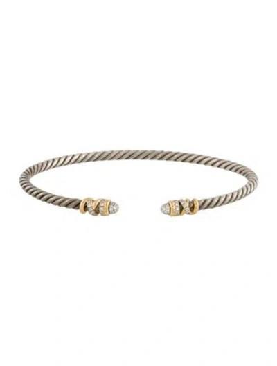 Pre-owned David Yurman Diamond Petite Helena Classic Cable Cuff Bracelet, 7.25" In Multi