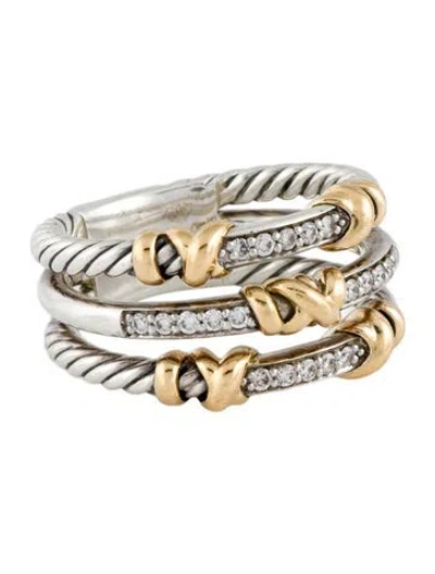 Pre-owned David Yurman Diamond Petite Helena Wrap Three Row Ring In Multi