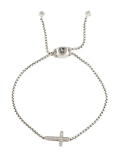 Pre-owned David Yurman Diamond Petite Pavé Cross Chain Bracelet, 7.5" In Multicolor
