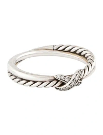 Pre-owned David Yurman Diamond Petite X Band Ring In Multicolor