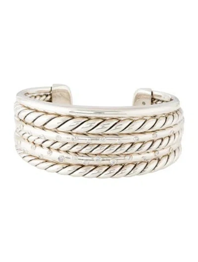 Pre-owned David Yurman Diamond Pure Form® Cuff Bracelet, 5.75" In Multicolor