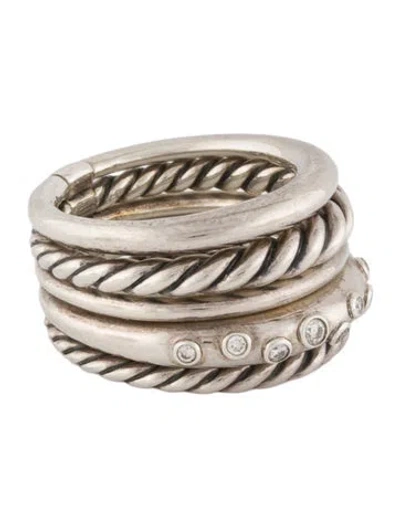 Pre-owned David Yurman Diamond Pure Form Stacked Band Ring In Multi