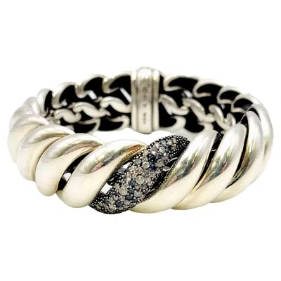 Pre-owned David Yurman Diamond, Sapphire & Tanzanite Sculpted Cable Bracelet 925 Silver In Blue