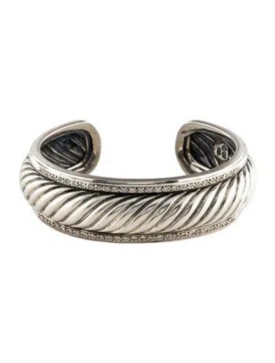 Pre-owned David Yurman Diamond Sculpted Cable Cuff Bracelet, 6.5" In Multi