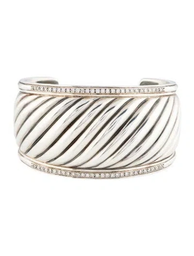 Pre-owned David Yurman Diamond Sculpted Cable Cuff Bracelet, 6.5" In Multi