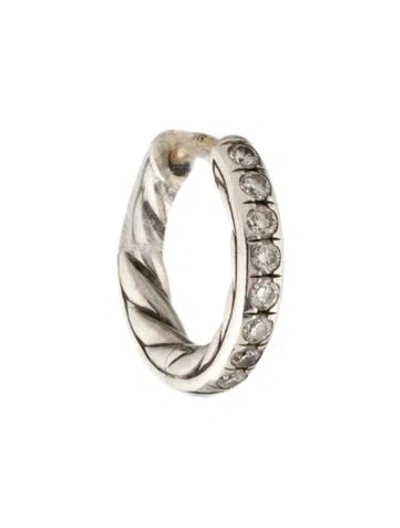 Pre-owned David Yurman Diamond Sculpted Cable Huggie Hoop Single Earring In Multicolor