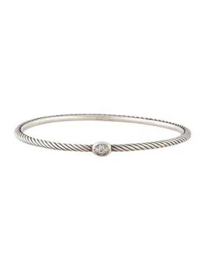 Pre-owned David Yurman Diamond Single Station Cable Bangle Bracelet, 7.5" In Multicolor