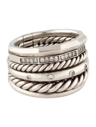 Pre-owned David Yurman Diamond Stacked Band Ring In Multi