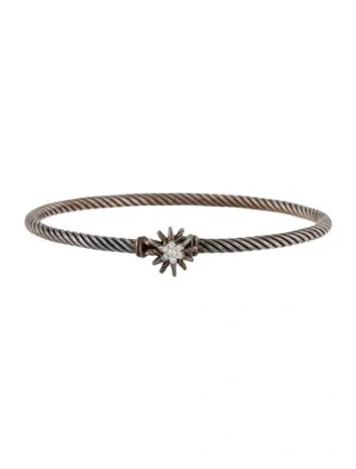 Pre-owned David Yurman Diamond Starburst Single-station Cable Bracelet, 6.5" In Multi