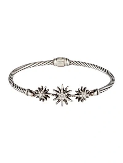 Pre-owned David Yurman Diamond Starburst Three-station Cable Bracelet, 6.5" In Multicolor