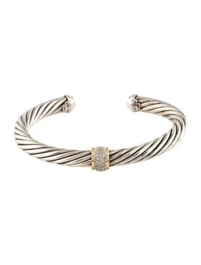 Pre-owned David Yurman Diamond Station Cuff Bracelet, 6.5" In Multi