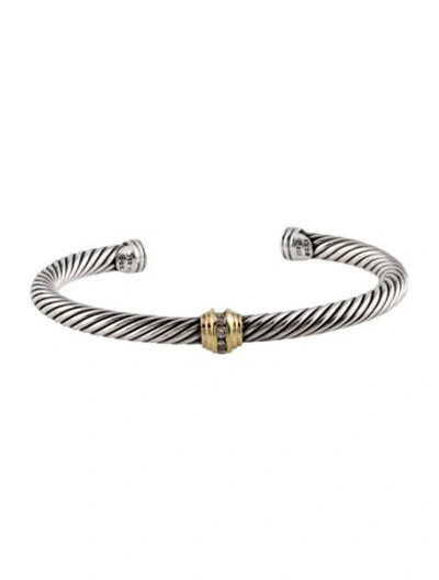 Pre-owned David Yurman Diamond Station Cuff Bracelet, 6.5" In Multi