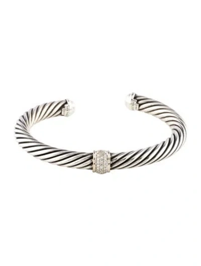 Pre-owned David Yurman Diamond Station Cuff Bracelet, 6.5" In Multicolor