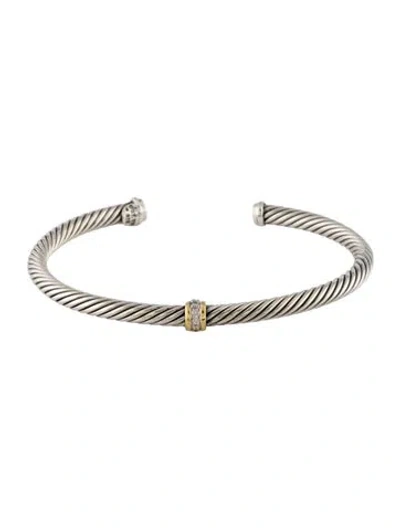 Pre-owned David Yurman Diamond Station Cuff Bracelet, 6.75" In Multi