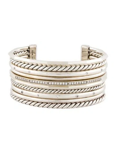 Pre-owned David Yurman Diamond Stax Wide Cuff Bracelet, 6.5" In Multi