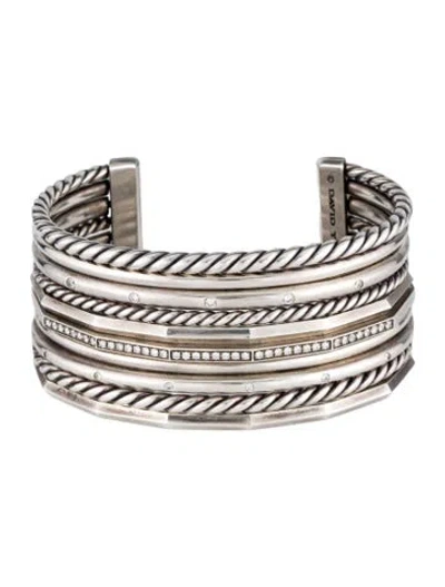 Pre-owned David Yurman Diamond Stax Wide Cuff Bracelet, 6.75" In Multicolor