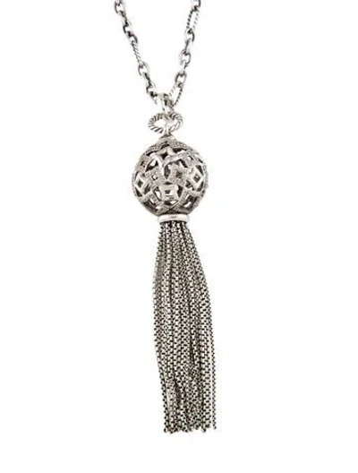 Pre-owned David Yurman Diamond Tapestry Quatrefoil Tassel Pendant Necklace, 30" In Multi