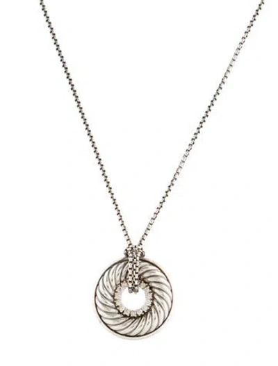 Pre-owned David Yurman Diamond Thoroughbred Cable Circle Pendant Necklace, 17.5" In Multi