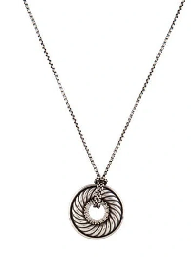 Pre-owned David Yurman Diamond Thoroughbred Cable Circle Pendant Necklace, 17.75" In Multi