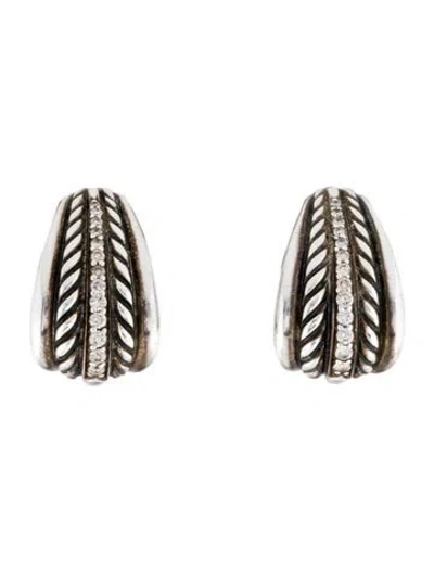 Pre-owned David Yurman Diamond Thoroughbred Ear Clips In Multi
