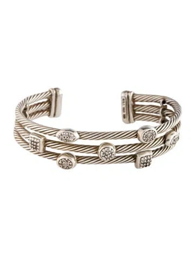 Pre-owned David Yurman Diamond Three Row Confetti Cuff, 7" In Multi