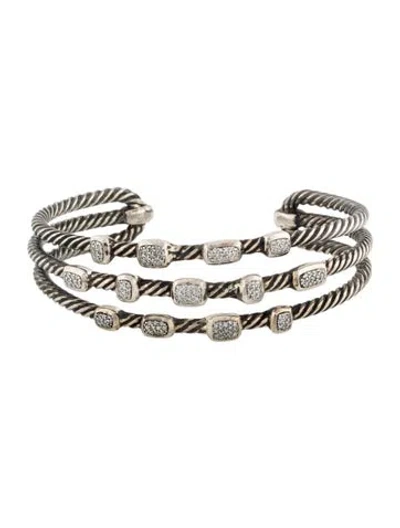 Pre-owned David Yurman Diamond Three-row Confetti Cuff Bracelet, 6.5" In Multicolor