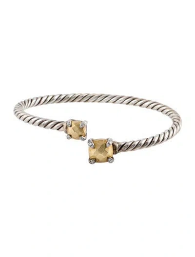 Pre-owned David Yurman Diamond Two-tone Châtelaine Bypass Cable Bracelet, 6.5" In Multi