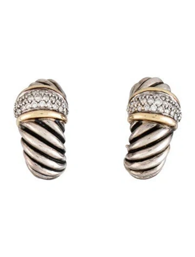 Pre-owned David Yurman Diamond Two-tone Shrimp Earclips In Clear
