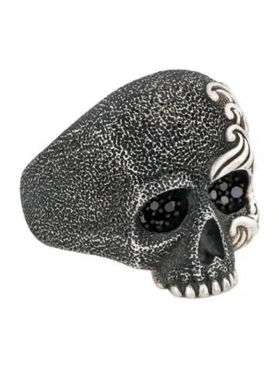 Pre-owned David Yurman Diamond Waves Skull Ring In Multi