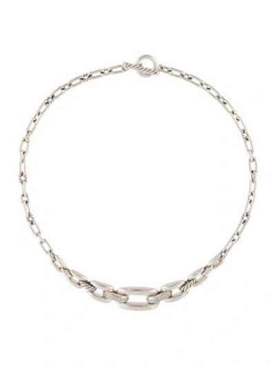 Pre-owned David Yurman Diamond Wellesley Chain Link Station Necklace, 16" In Multi