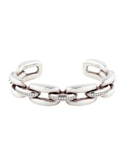 Pre-owned David Yurman Diamond Wellesley Link Cuff Bracelet, 6.75" In Multicolor