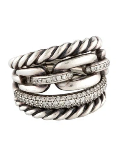 Pre-owned David Yurman Diamond Wellesley Link Four-row Ring In Multicolor