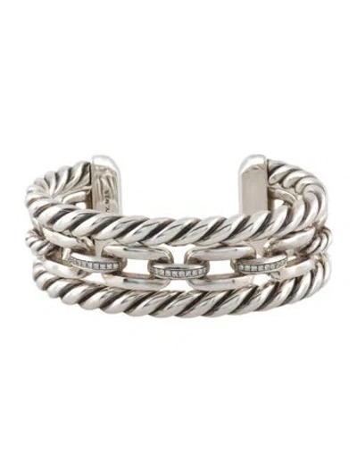 Pre-owned David Yurman Diamond Wellesley Link™ Three-row Cuff, 6" In Multi