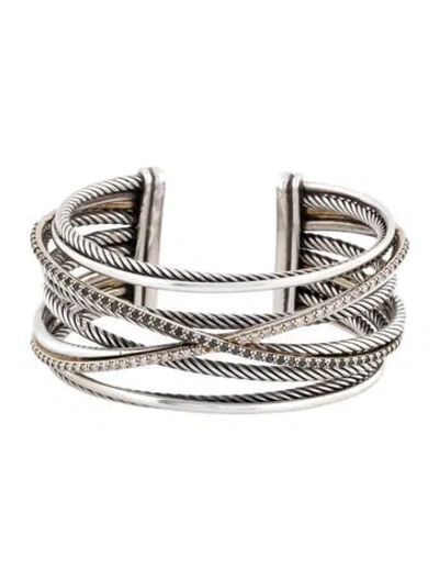 Pre-owned David Yurman Diamond Wide Crossover Multirow Cuff Bracelet, 6.5"
