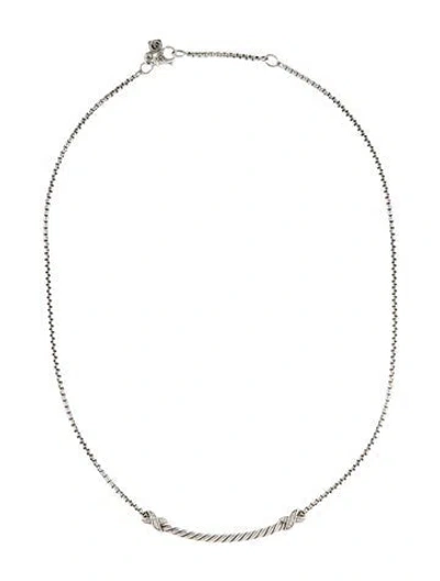 Pre-owned David Yurman Diamond X Bar Pendant Necklace, 16" In Multi