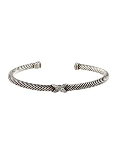 Pre-owned David Yurman Diamond X Cable Cuff Bracelet, 7" In Multicolor