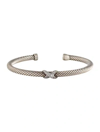 Pre-owned David Yurman Diamond X Classic Cable Station Bracelet, 6.5" In Multi